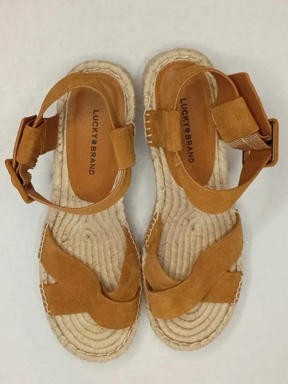 Lucky Brand Audrinah Suede Espadrille Wedge Sandals Tan Size 10M